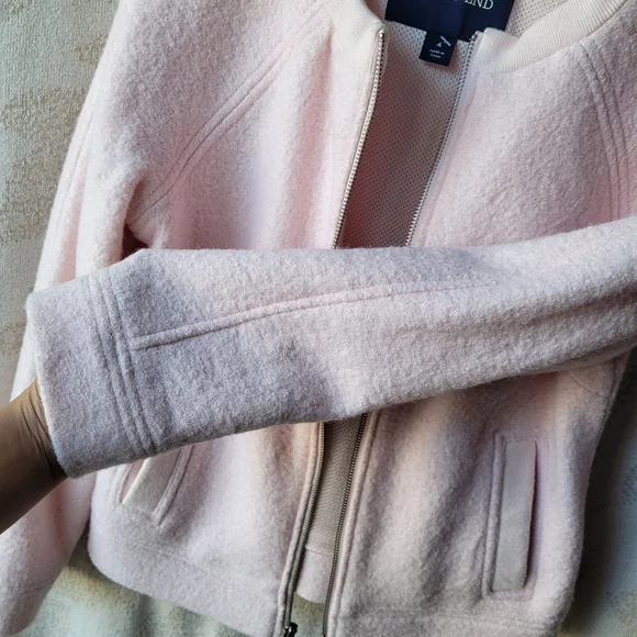 Lands' End Light Pink Wool-Blend Bomber Jacket Size 4 Full Zip Front Pockets - Picture 12 of 13